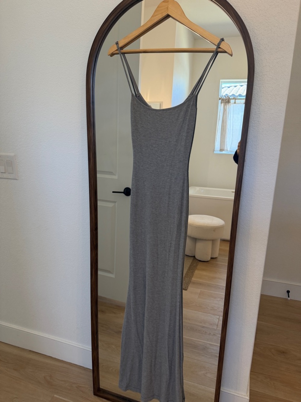 SKIMS Grey Slip Maxi Dress with Thin Straps